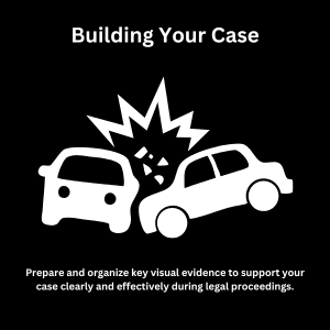 Illustration of vehicle crash emphasizes building strong word vs word insurance claim evidence collection