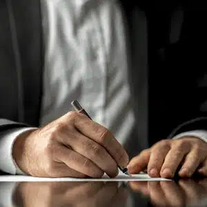 Man signing paperwork during probate highlights how long do you have to contest a will in Texas