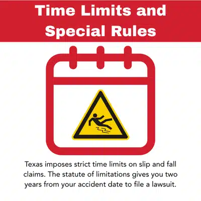 A graphic explains the two-year deadline for slip and fall claims in Texas