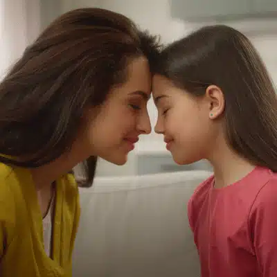 Mother and daughter touch foreheads, showing affection and stability from joint custody vs full custody benefits arrangement today